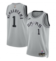 Men San Antonio Spurs 1 Victor Wembanyama Silver 2026 27 Classic Edition Stitched Basketball Jersey Men San Antonio Spurs 1 Victor Wembanyama Silver 2026 27 Classic Edition Stitched Basketball Jersey