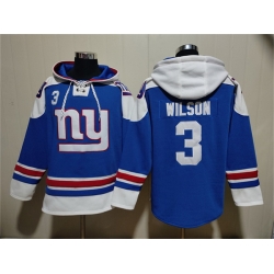 Men New York Giants 3 Russell Wilson Blue Ageless Must Have Lace Up Pullover Hoodie