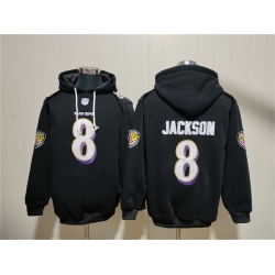 Men Baltimore Ravens 8 Lamar Jackson Black Pullover Hoodie