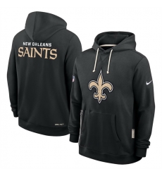 Men New Orleans Saints Black Sideline Standard Issue Initial Home Dri FIT Pullover Hoodie Men New Orleans Saints Black Sideline Standard Issue Initial Home Dri FIT Pullover Hoodie