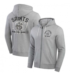 Men New Orleans Saints Heather Gray Vintage Stripe Full Zip Hoodie