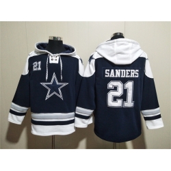 Men Dallas Cowboys 21 Deion Sanders Navy Ageless Must Have Lace Up Pullover Hoodie