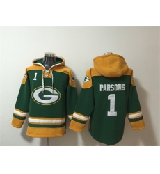 Men Green Bay Packers 1 Micah Parsons Green Lace Up Pullover Hoodie Men Green Bay Packers 1 Micah Parsons Green Lace Up Pullover Hoodie