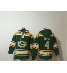 Men Green Bay Packers  4 Brett Favre Green Lace Up Pullover Hoodie