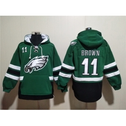 Men Philadelphia Eagles 11 A  J  Brown Green Ageless Must Have Lace Up Pullover Hoodie