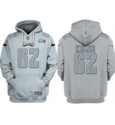 Men Philadelphia Eagles 62 Jason Kelce Grey Atmosphere Fashion Super Bowl LVII Patch Pullover Hoodie