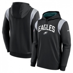 Men Philadelphia Eagles Black Sideline Stack Performance Pullover Hoodie 001