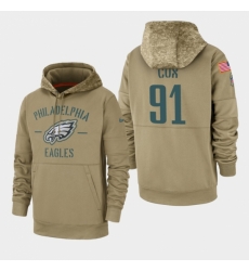 Mens Philadelphia Eagles 91 Fletcher Cox 2019 Salute to Service Sideline Therma Pullover Hoodie Tan