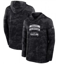 Men Seattle Seahawks Black 2026 Salute to Service Sideline Lightweight Hoodie Dri FIT Long Sleeve Top