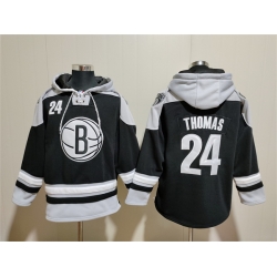 Men Brooklyn Nets 24 Cam Thomas Black Lace Up Pullover Hoodie