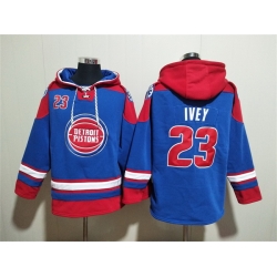 Men Detroit Pistons 23 Jaden Ivey Blue Red Lace Up Pullover Hoodie