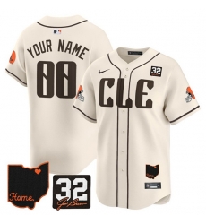Men Cleveland Browns ACTIVE PLAYER Custom Cream 2025 Jim Brown Memorial   Home Patch Vapor Limited Stitched Jersey
