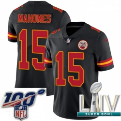 Nike Kansas City Chiefs #15 Patrick Mahomes Black 2020 Super Bowl LIV Men Stitched NFL Limited Rush Jersey