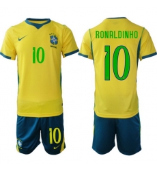 Men Brazil 2026 FIFA World Cup Yellow Home Soccer Jersey RONALDINHO #10 Green Men Brazil 2026 FIFA World Cup Yellow Home Soccer Jersey RONALDINHO #10 Green