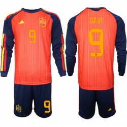 Spain 2026 FIFA World Cup Soccer Jersey Red LONG #9 GAVI