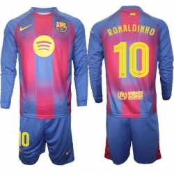 Men FC Barcelona 2026 Soccer Jerseys Red Long #10 RONALDINHO