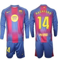 Men FC Barcelona 2026 Soccer Jerseys Red Long #14 RASHFORD