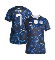 Women 7Rodrigo De Paul Argentina National Team adidas 2026 Away Replica Jersey Black 3