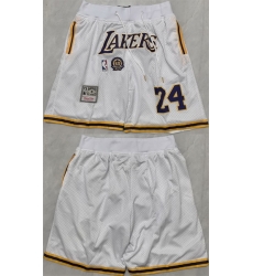 Men Los Angeles Lakers 24 Kobe Bryant White 2025 Shorts   Men Los Angeles Lakers 24 Kobe Bryant White 2025 Shorts