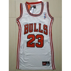 Women Chicago Bulls 23 Michael Jordan Dress Stitched Jersey White