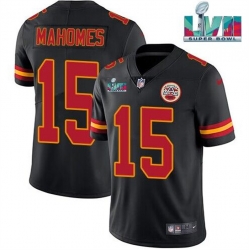 Men Kansas City Chiefs 15 Patrick Mahomes Black Super Bowl LVII Patch Vapor Untouchable Limited Stitched Jersey