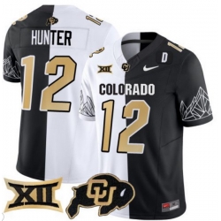 Men Colorado Buffaloes #12 Travis Hunter White Black Split  Vapor Limited Stitched Football Jersey