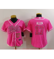 Women Buffalo Bills 17 Josh Allen Pink Cool Base Stitched Baseball Jersey