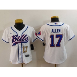 Women Buffalo Bills 17 Josh Allen White Cool Base Stitched Baseball Jersey 1