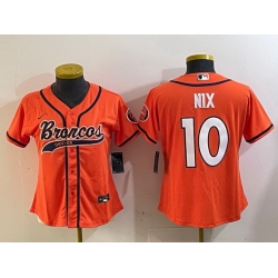 Women Denver Broncos 10 orange Cool Base Stitched Baseball Jersey 1