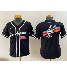 Youth San Antonio Spurs Team Big Logo Black Stitched Baseball Jersey