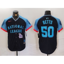 Men National League 50 Mookie Betts Navy 2024 All Star Limited Stitched Baseball Jersey 3