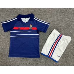 Youth Retro Soccer Jerseys France Blue 82 84