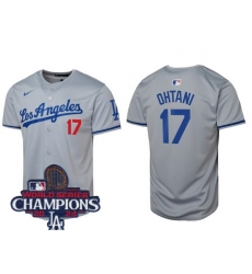 Youth Nike Los Angeles Dodgers Shohei Ohtani #17 Gray Flex Base 2024 World Series Champions Stitched MLB Jersey II