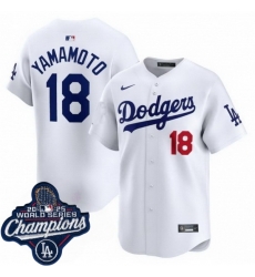 Men Los Angeles Dodgers 18 Yoshinobu Yamamoto Cool Base 2025 World Champions Stitched Baseball Jersey White Men Los Angeles Dodgers 18 Yoshinobu Yamamoto Cool Base 2025 World Champions Stitched Baseball Jersey White