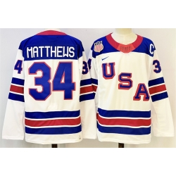 Men USA 34 Auston Matthews White 2025 2026 With C Patch Stitched Jersey