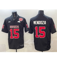 Men Indiana Hoosiers  15 Fernando Mendoza Black F U S E  2025 National Champions Patch Stitched Football Jersey 1