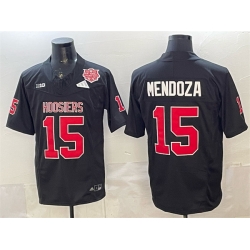 Men Indiana Hoosiers  15 Fernando Mendoza Black F U S E  2025 National Champions Patch Stitched Football Jersey 1