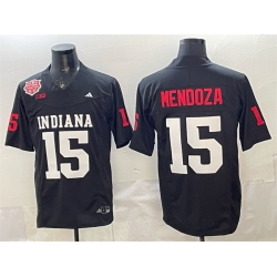 Men Indiana Hoosiers  15 Fernando Mendoza Black F U S E  2025 National Champions Patch Stitched Football Jersey