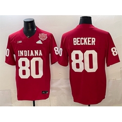 Men Indiana Hoosiers  80 Charlie Becker Red F U S E  2025 National Champions Patch Stitched Football Jersey