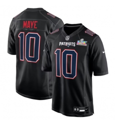Men New England Patriots 10 Drake Maye Black 2025 Super Bowl LX Patch Carbon Fashion Stitched Game Jersey
