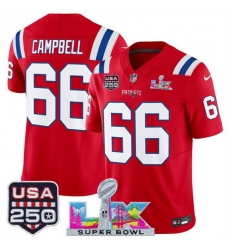 Youth New England Patriots 66 Will Campbell Red 2025 F U S E  Super Bowl LX Patch And USA 250 27 Patch Vapor Limited Stitched Football Jersey