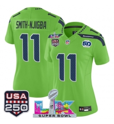 Women Seattle Seahawks 11 Jaxon Smith Njigba Green 2025 F U S E Super Bowl LX Patch And 50th Season USA 250 Patch Vapor Limited Football Stitched Jersey Women Seattle Seahawks 11 Jaxon Smith Njigba Green 2025 F U S E Super Bowl LX Patch And 50th Season USA 250 Patch Vapor Limited Football Stitched Jersey