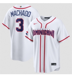 Men Dominican Republic Baseball  3 Manny Machado White 2026 World Baseball Classic Home Stadium Stitched Jersey