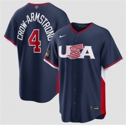 Men USA Baseball  4 Pete Crow Armstrong Navy 2026 World Baseball Classic Road Stadium Stitched Jersey