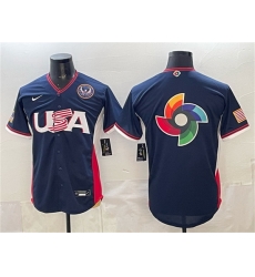 Men USA Baseball Team Big Logo Navy 2026 World Baseball Classic United States 250th Anniversary Patch Road Stadium Stitched Jersey