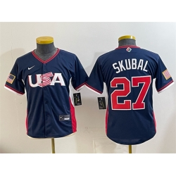 Youth USA Baseball  27 Tarik Skubal Navy 2026 World Baseball Classic Stadium Stitched Baseball Jersey