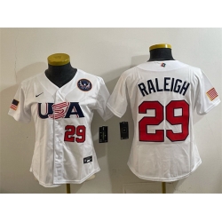 Youth USA Baseball  29 Cal Raleigh White 2026 World Baseball Classic United States 250th Anniversary Patch Stadium Stitched Baseball Jersey