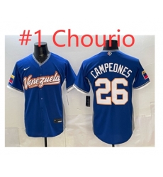 Men Venezuela Baseball 1 Jackson Chourio Blue 2026 World Baseball Classic Home Stadium Stitched Jersey