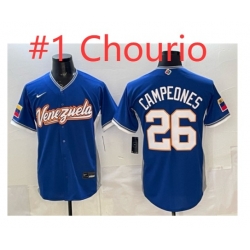 Men Venezuela Baseball 1 Jackson Chourio Blue 2026 World Baseball Classic Home Stadium Stitched Jersey