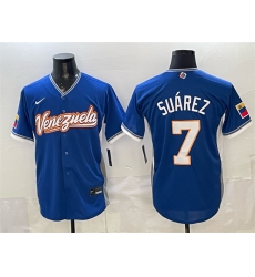 Men Venezuela Baseball  7 Eugenio Suarez Royal 2026 World Baseball Classic Road Stadium Stitched Jersey
